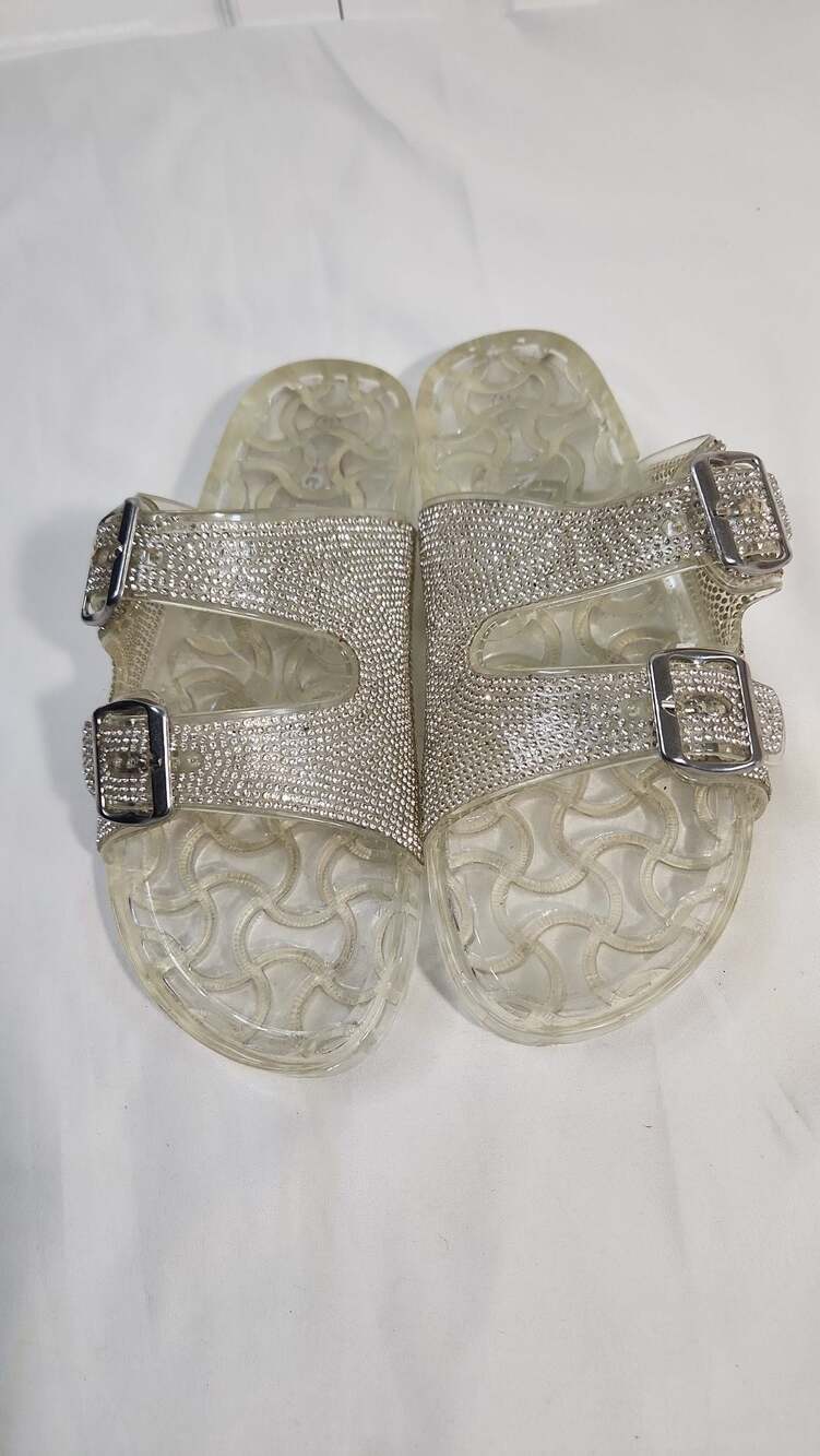 G.N.D Clear Rhinestone Double Buckle Jelly Slide Sandals Size 11